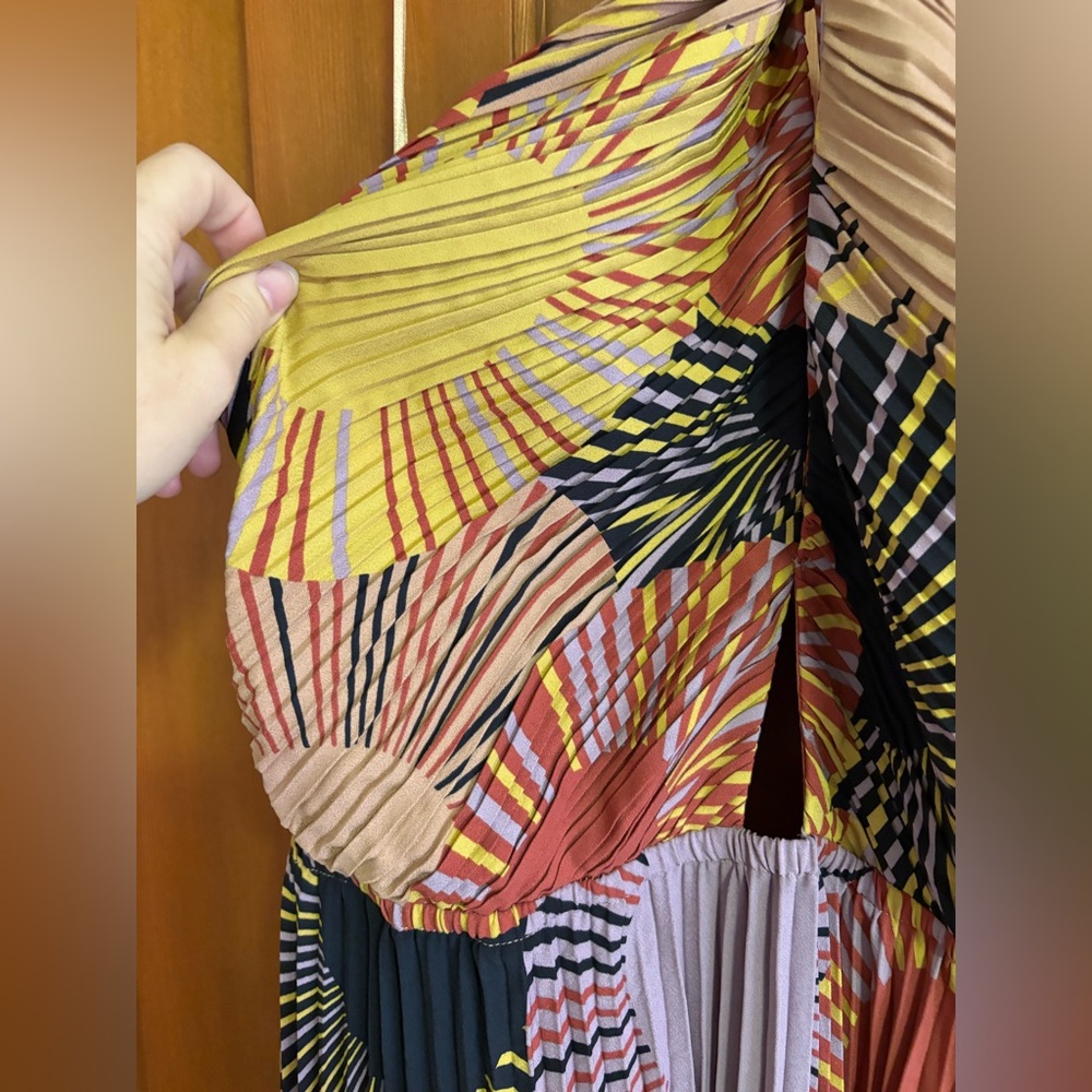 HOUSE OF HARLOW PLEATED TIE-NECK CUT-OUT-BODICE BACKLESS HALTER MAXI DRESS sz L - Picture 5 of 9